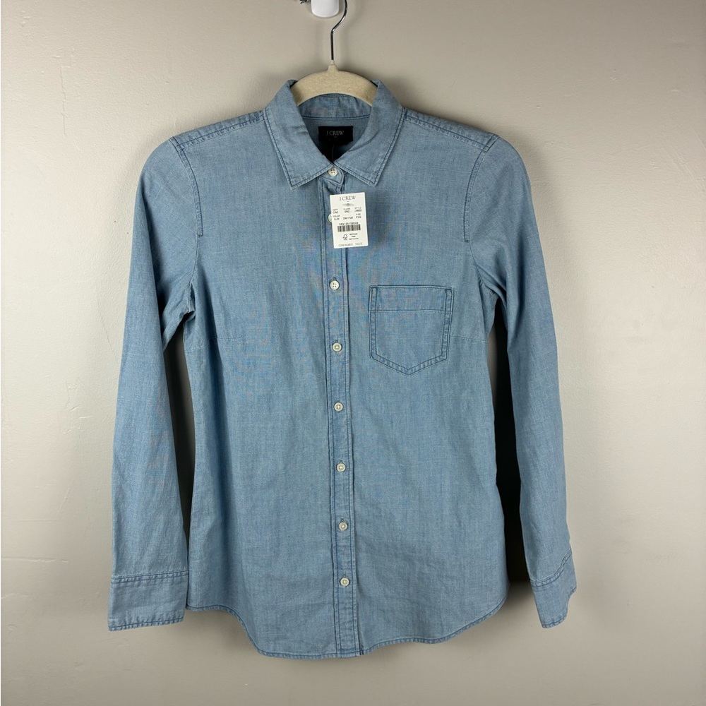 NWT J. Crew Women's Chambray Button Down Shirt Light Wash Size PXS Petite XS